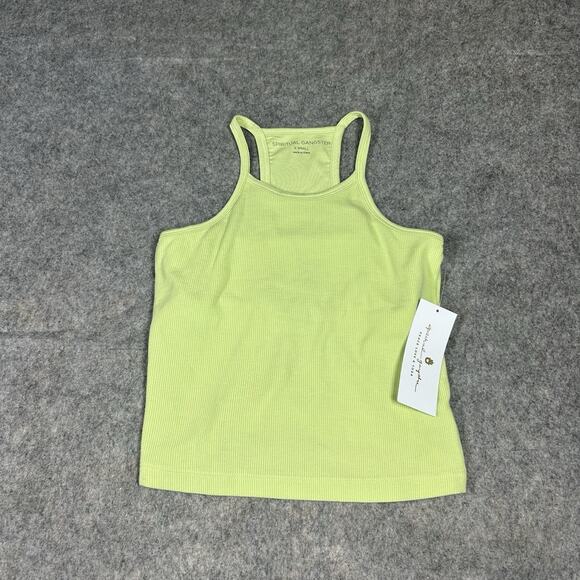 Spiritual Gangster Remi Rib Crop Tank XS Lime Green Built In Bra High Neck - Picture 1 of 7